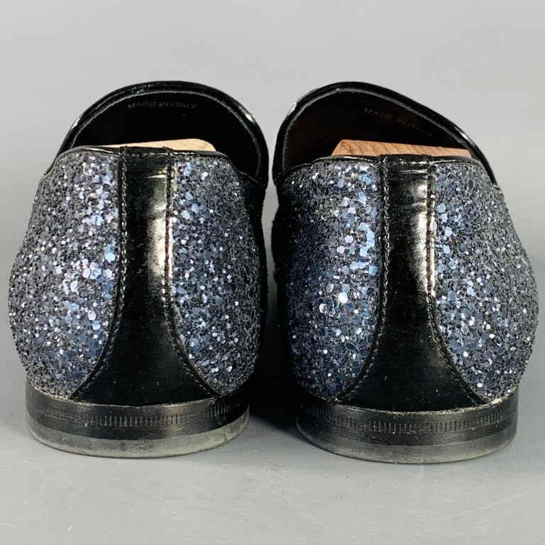 JIMMY CHOO Size 9 Thame Grey Black Glitter Leather Slip On  display picture 3