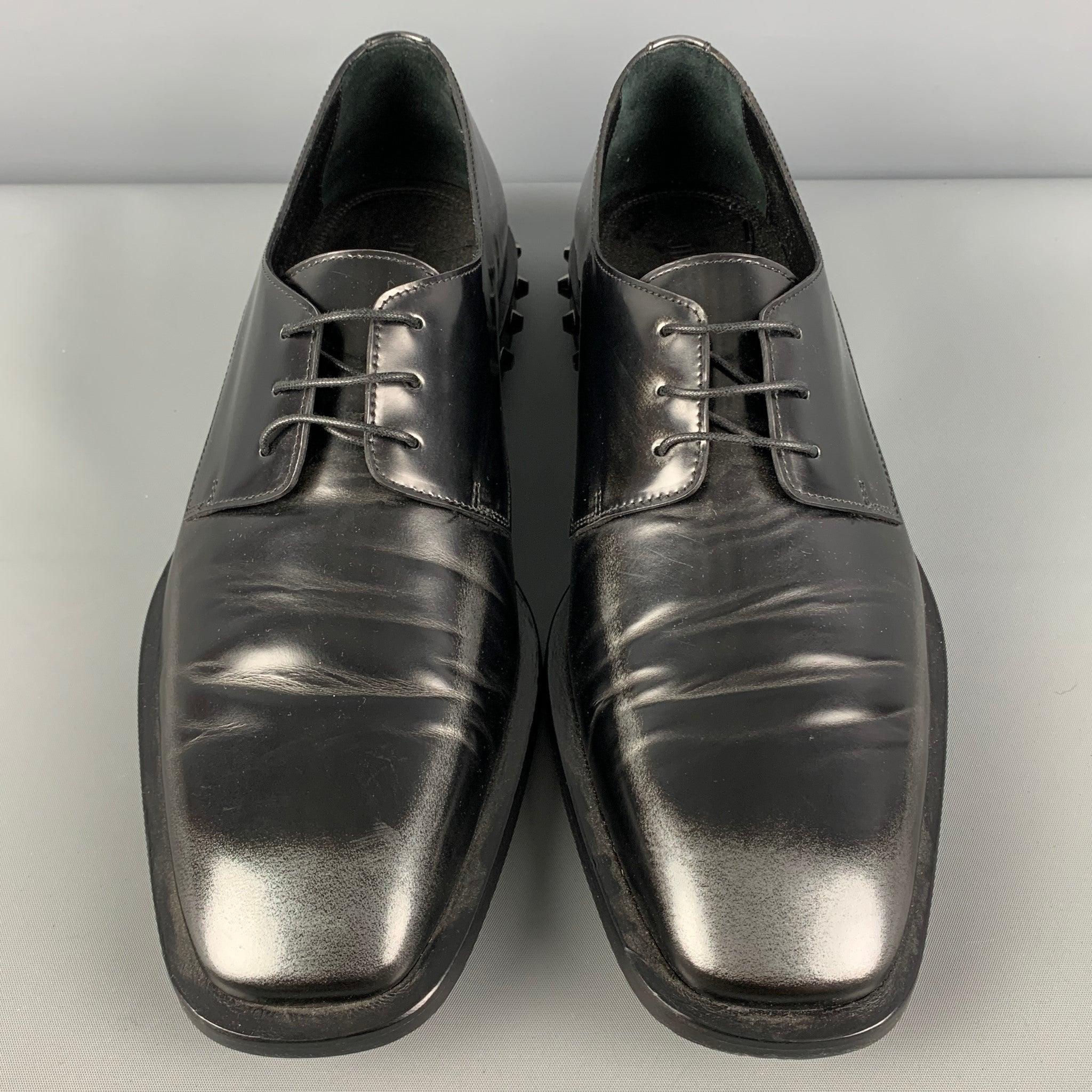 Men's JIMMY CHOO Size 9.5 Black Grey Ombre Leather Lace Up Shoes For Sale