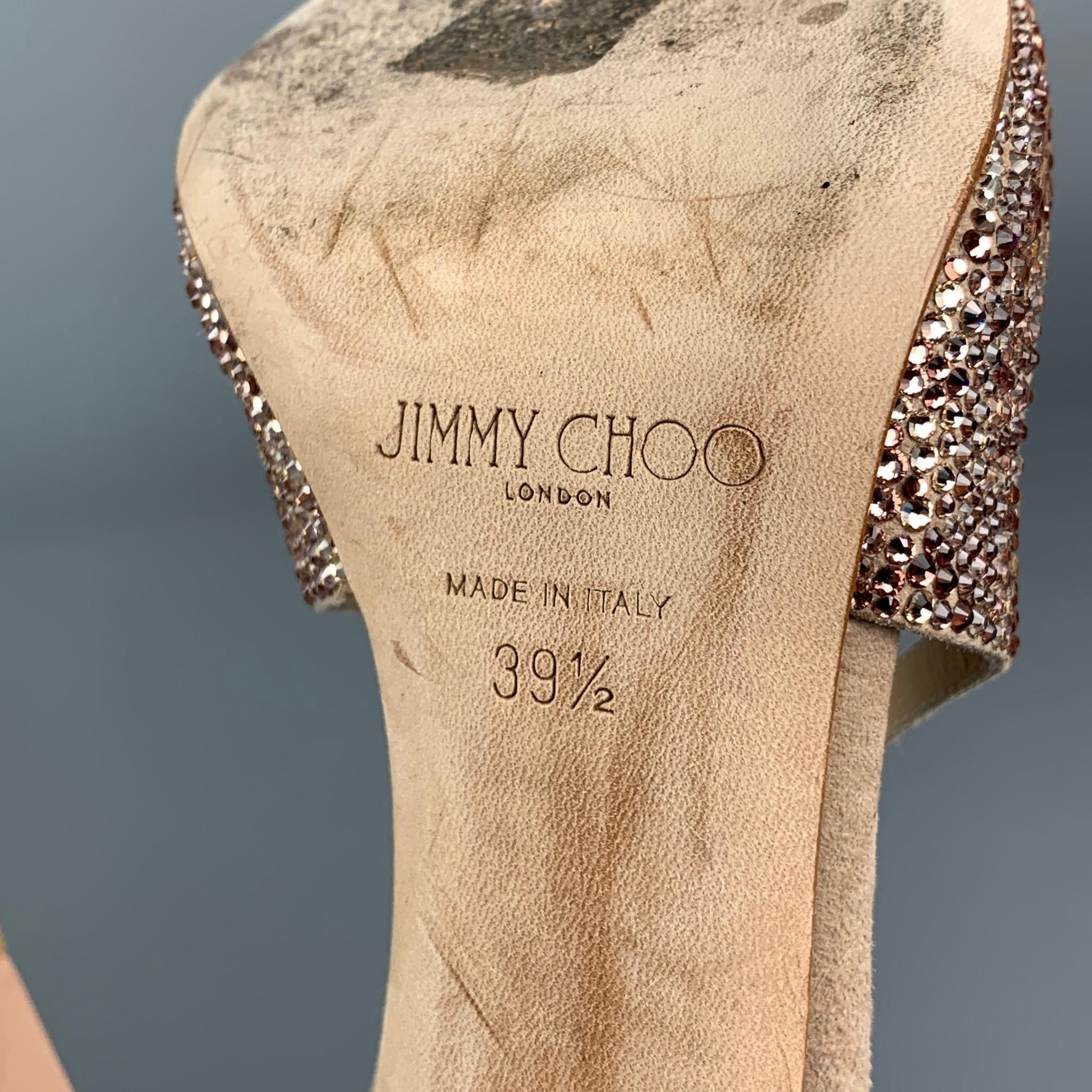 Women's JIMMY CHOO Size 9.5 Pink Suede Rhinestones Strappy Lance Sandals