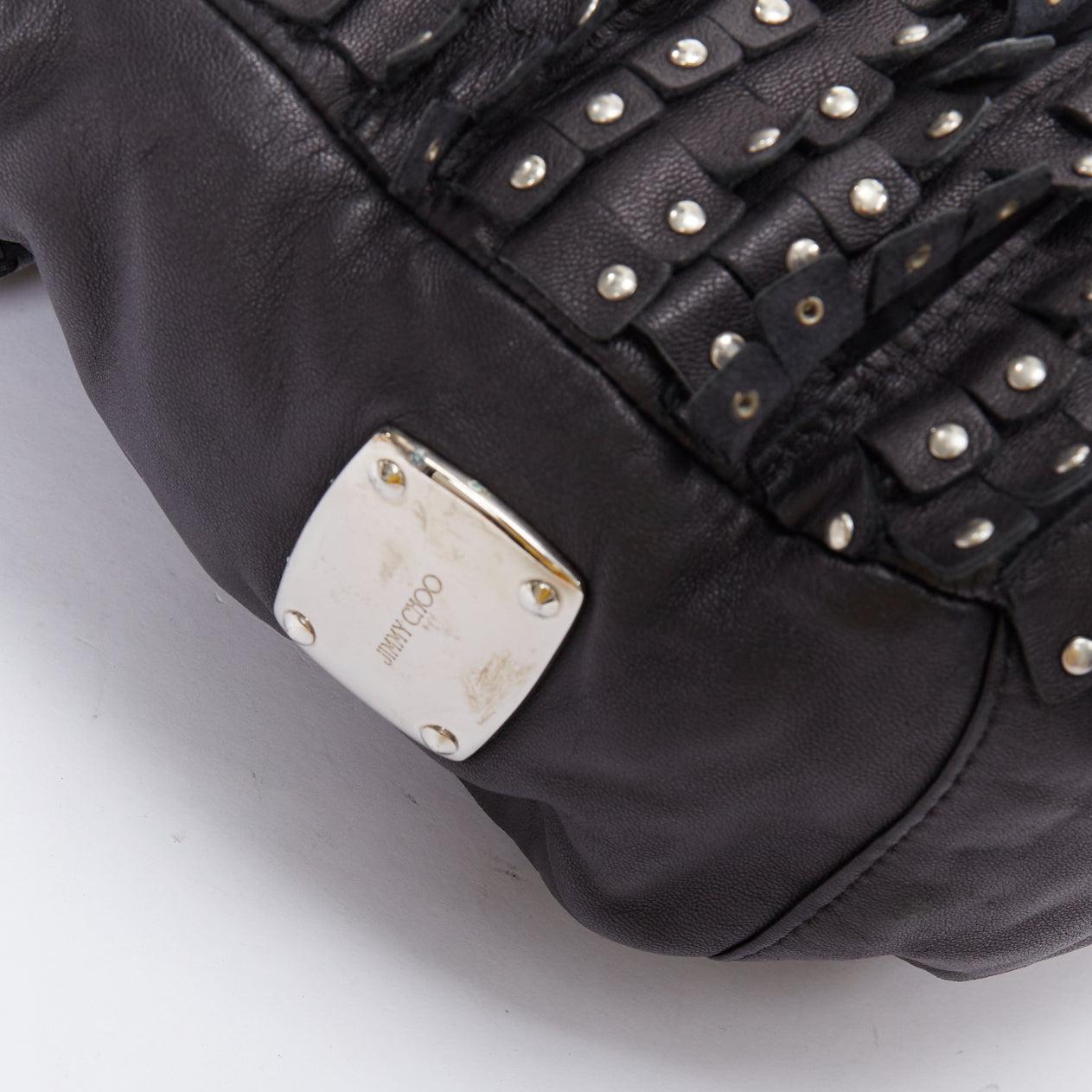 JIMMY CHOO Sky black studded suede fringe cuff strap hobo bag 3