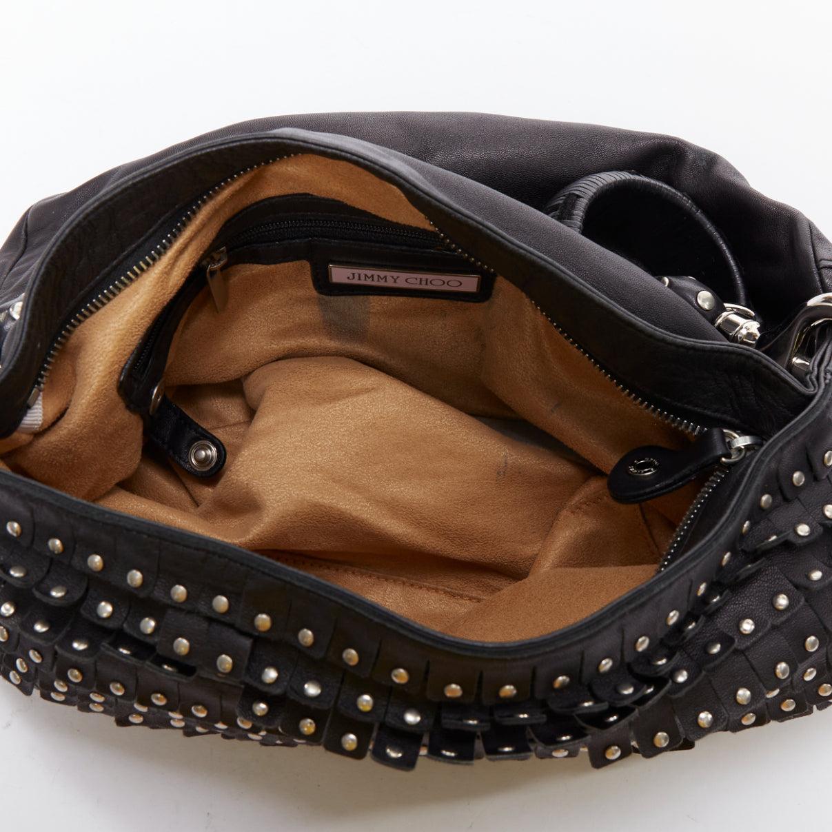 JIMMY CHOO Sky black studded suede fringe cuff strap hobo bag 4
