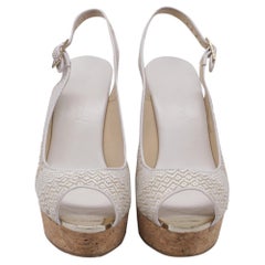 Jimmy Choo Slingback Peep Toe Wedges Sandals in White Raffia