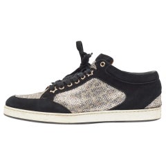 Jimmy Choo Sliver/Black Suede and Glitter Miami Sneakers Size 39
