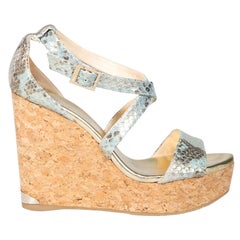 Jimmy Choo Snake Embossed Leather Wedge Sandals Size IT 39