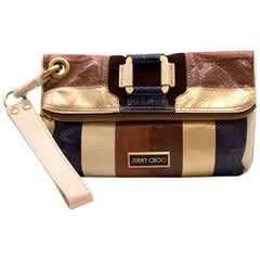 Jimmy Choo Snake Embossed Striped Clutch Bag
