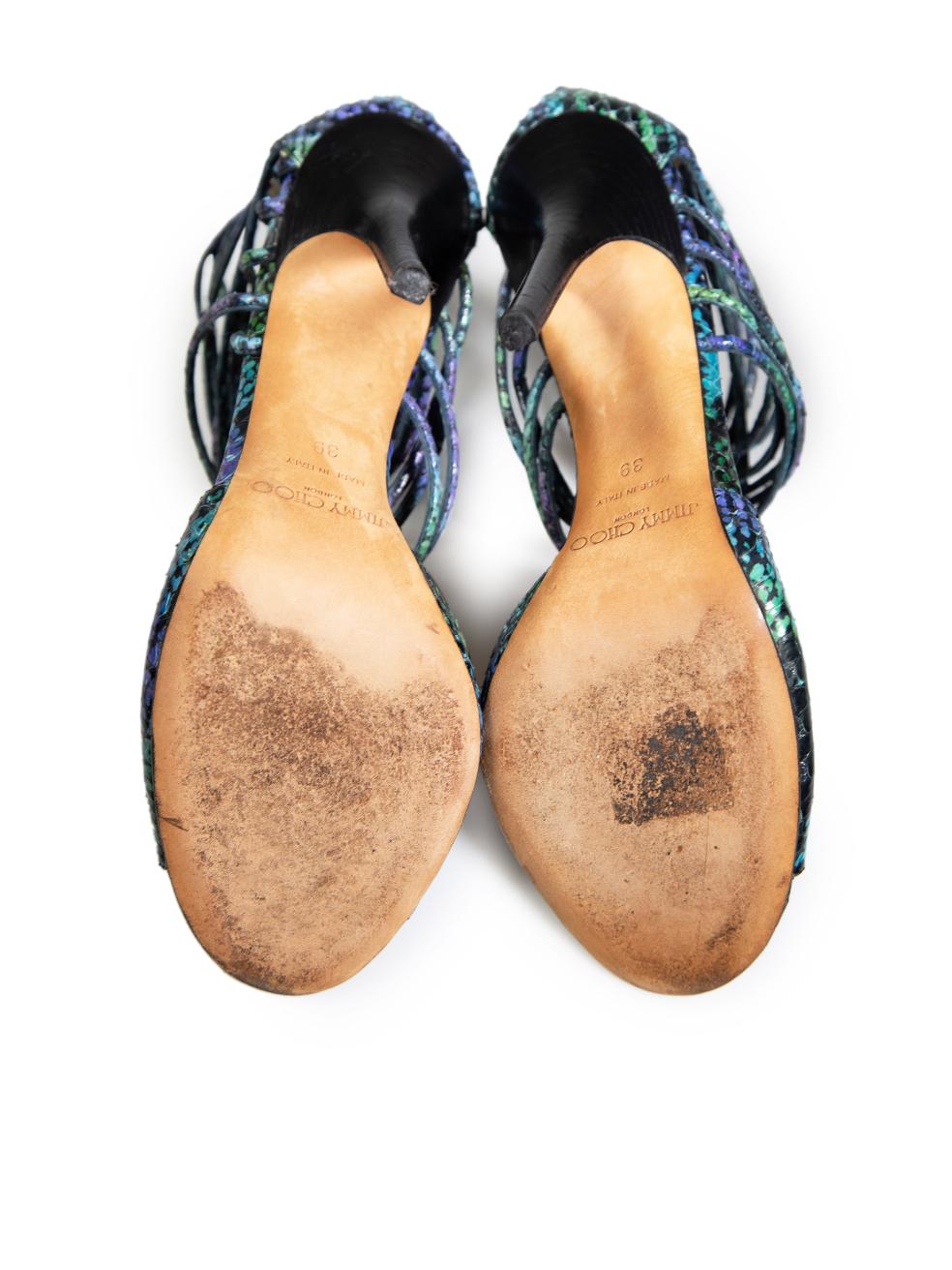 Women's Jimmy Choo Snakeskin Leather Strappy Heels Size IT 39 For Sale