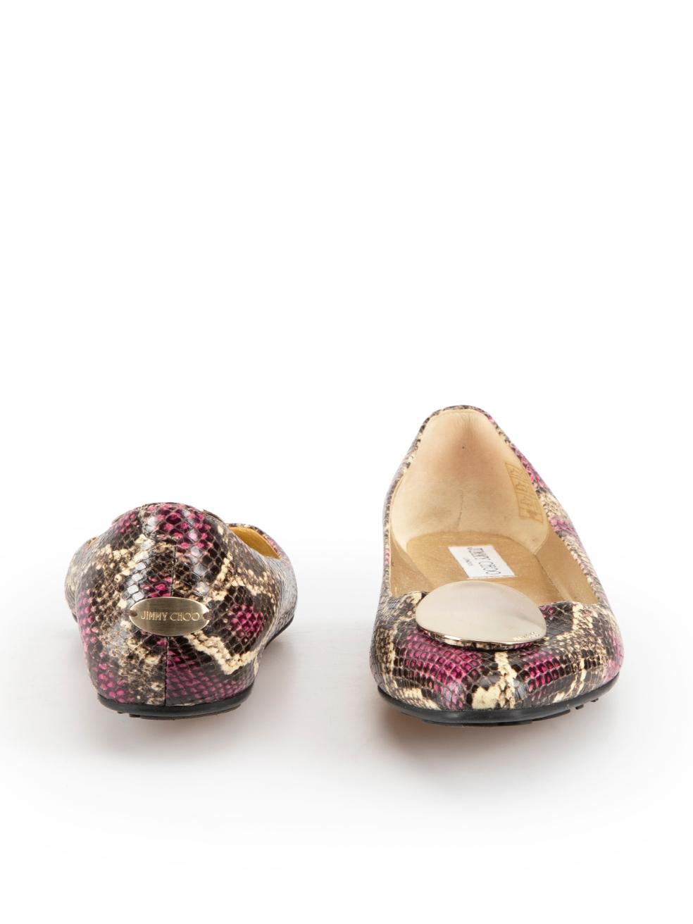 Brown Jimmy Choo Snakeskin Logo Disk Ballet Flats Size IT 40