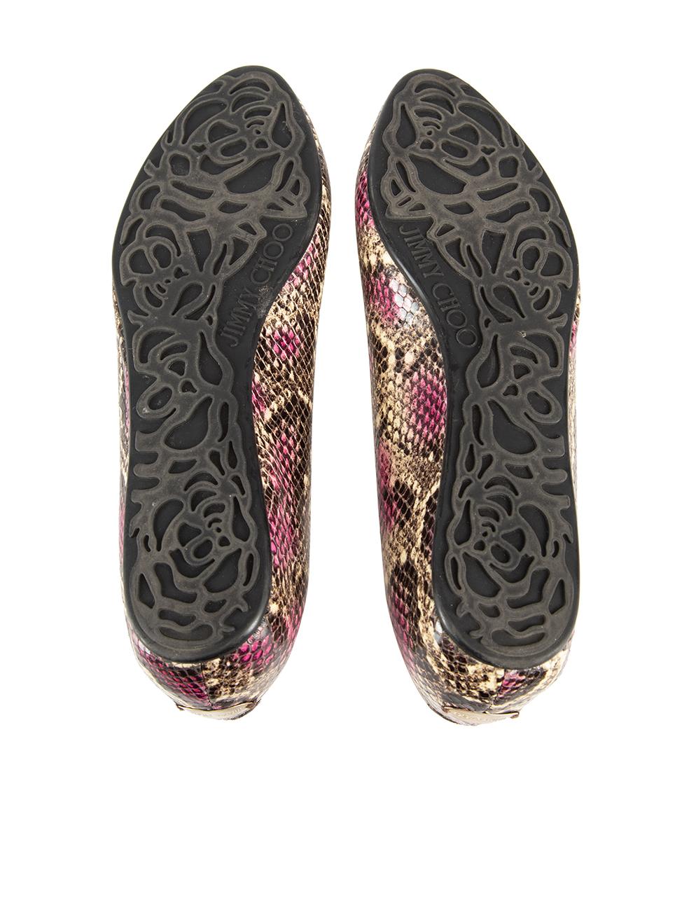 Jimmy Choo Snakeskin Logo Disk Ballet Flats Size IT 40 In Excellent Condition In London, GB