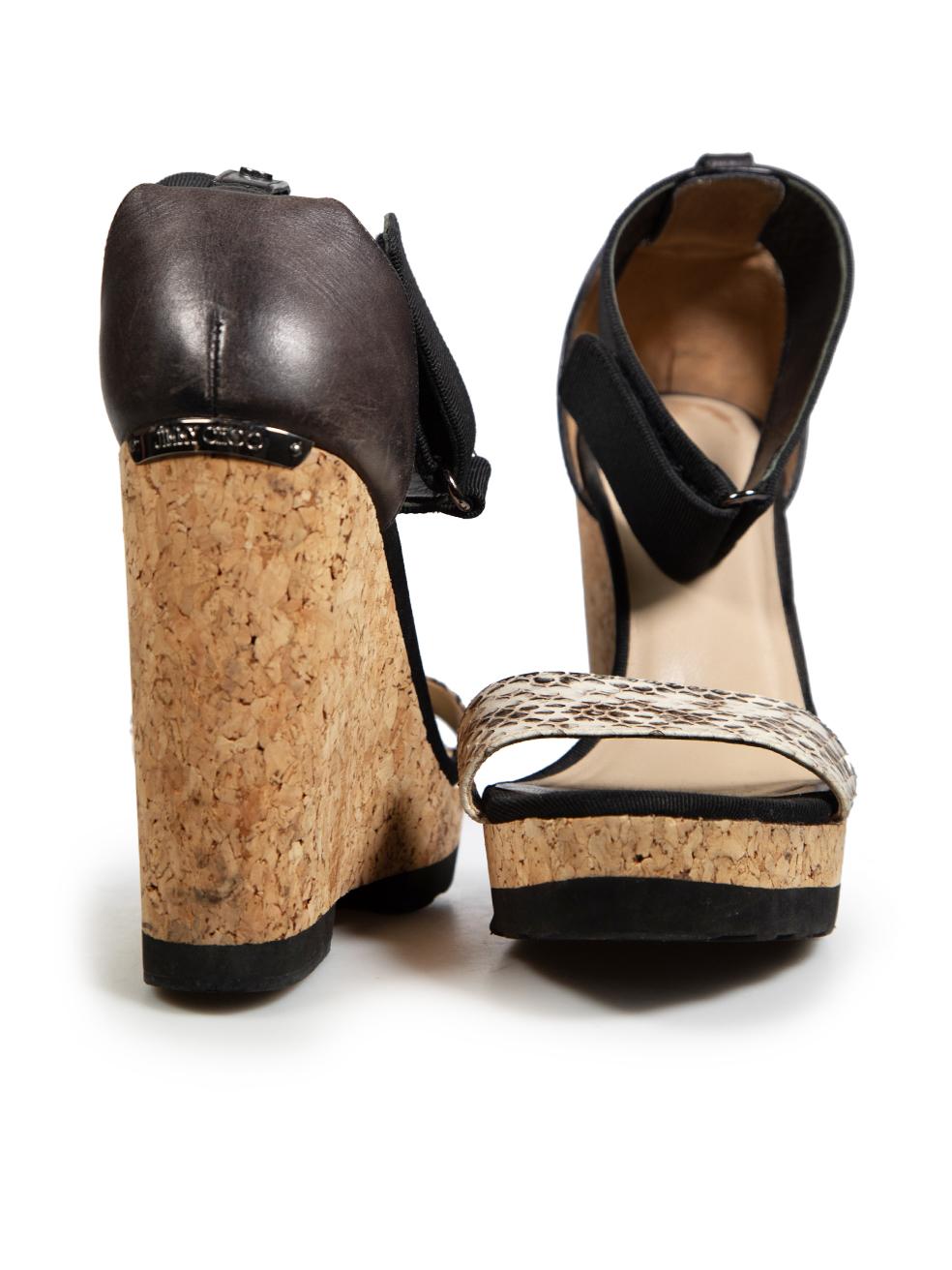 Jimmy Choo Snakeskin Platform Wedge Sandals Size IT 40 (Braun) im Angebot
