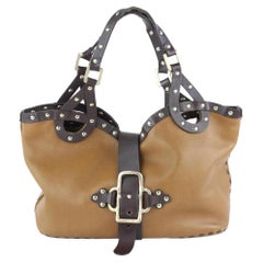 Jimmy Choo Studded Belt Buckle 16mz0928 Brown Leather Tote