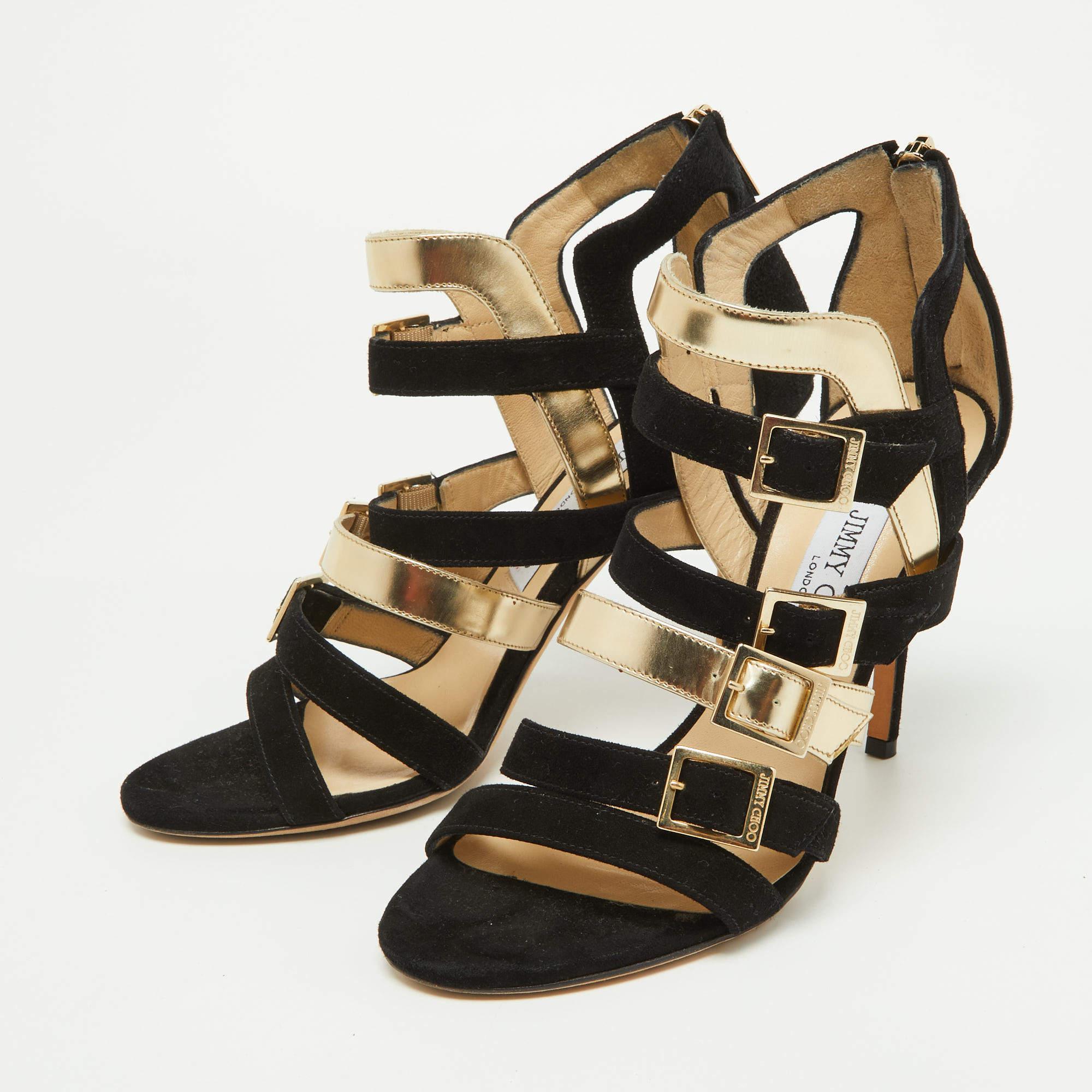 Jimmy Choo Suede and Patent Leather Booster Gladiator Sandals Size 38.5 For Sale 1