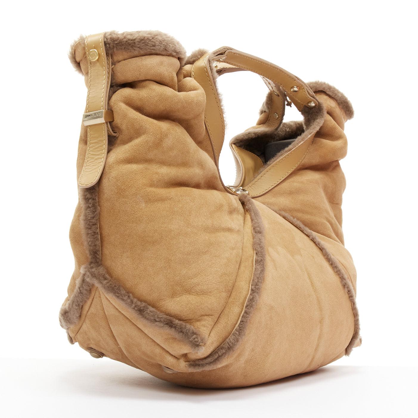 Brown JIMMY CHOO Sylvia brown suede shearling fur hobo tote bag