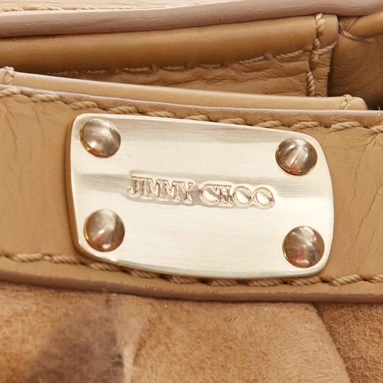 JIMMY CHOO Sylvia brown suede shearling fur hobo tote bag 1