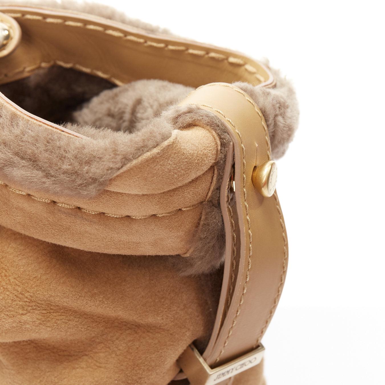 JIMMY CHOO Sylvia brown suede shearling fur hobo tote bag 2