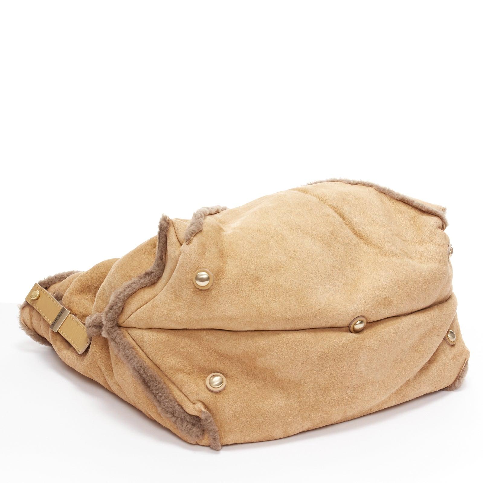 JIMMY CHOO Sylvia brown suede shearling fur hobo tote bag 3