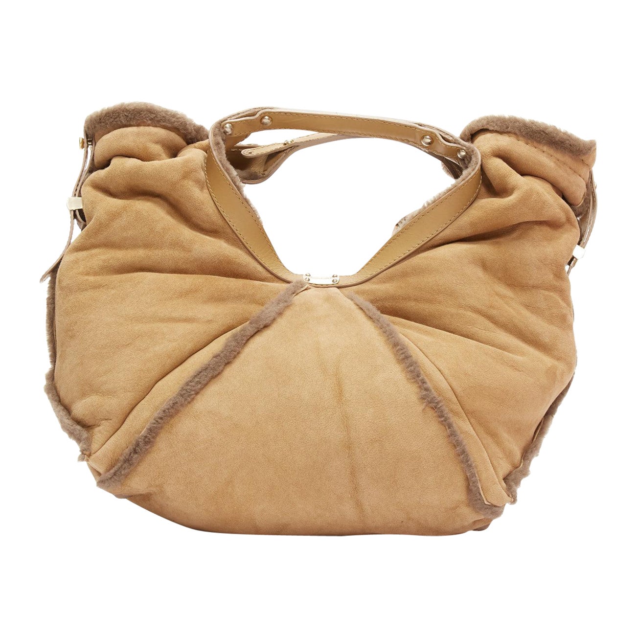 JIMMY CHOO Sylvia brown suede shearling fur hobo tote bag