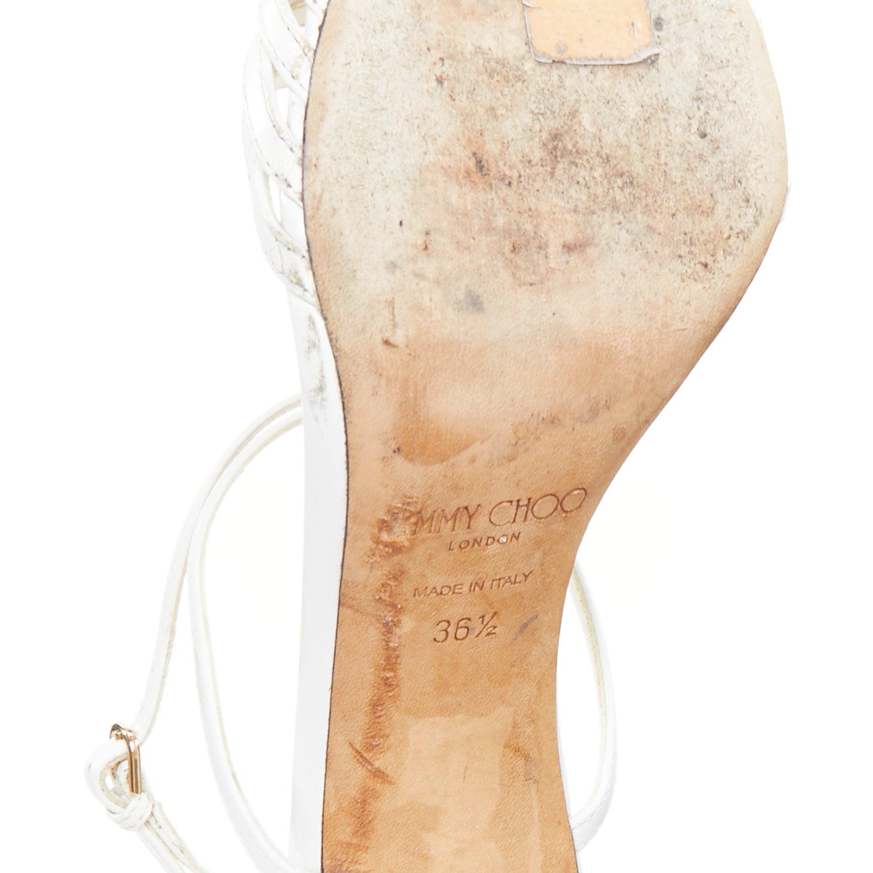 JIMMY CHOO Tamai 100 white leather caged toe criss cross sandals EU36.5 For Sale 5