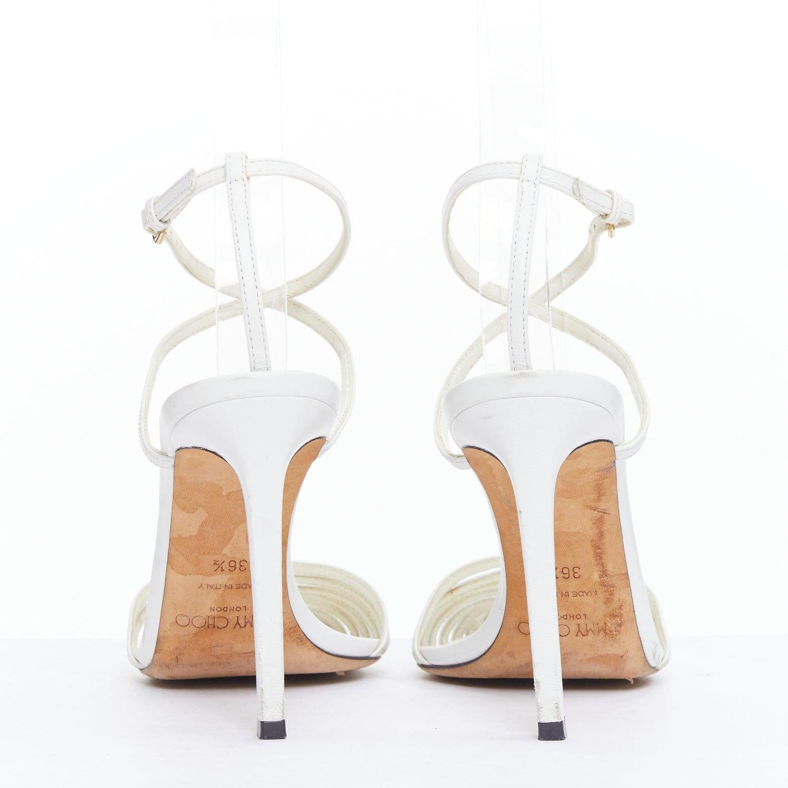 Women's JIMMY CHOO Tamai 100 white leather caged toe criss cross sandals EU36.5 For Sale