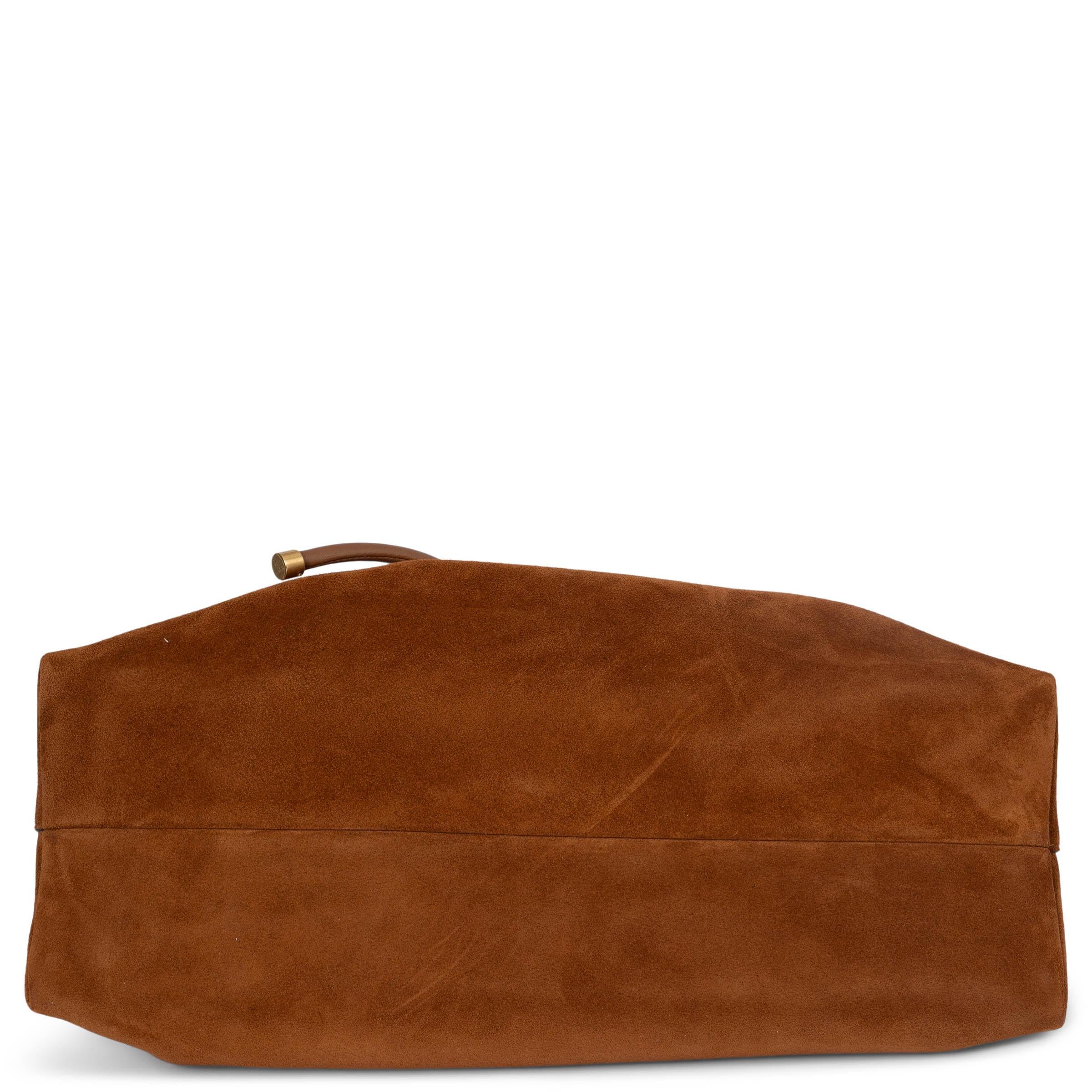 Women's JIMMY CHOO tan brown suede CINCH M Bucket Shoulder Bag For Sale