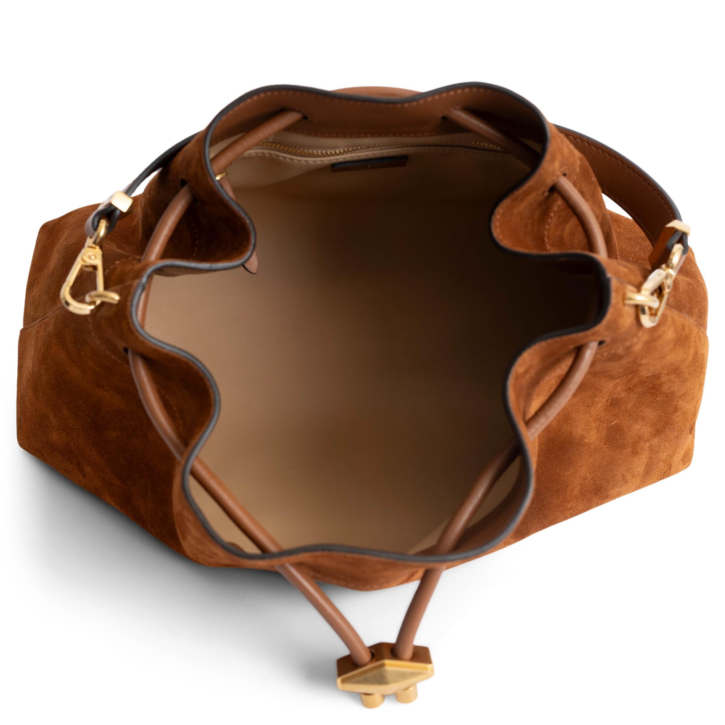 JIMMY CHOO tan brown suede CINCH M Bucket Shoulder Bag For Sale 1