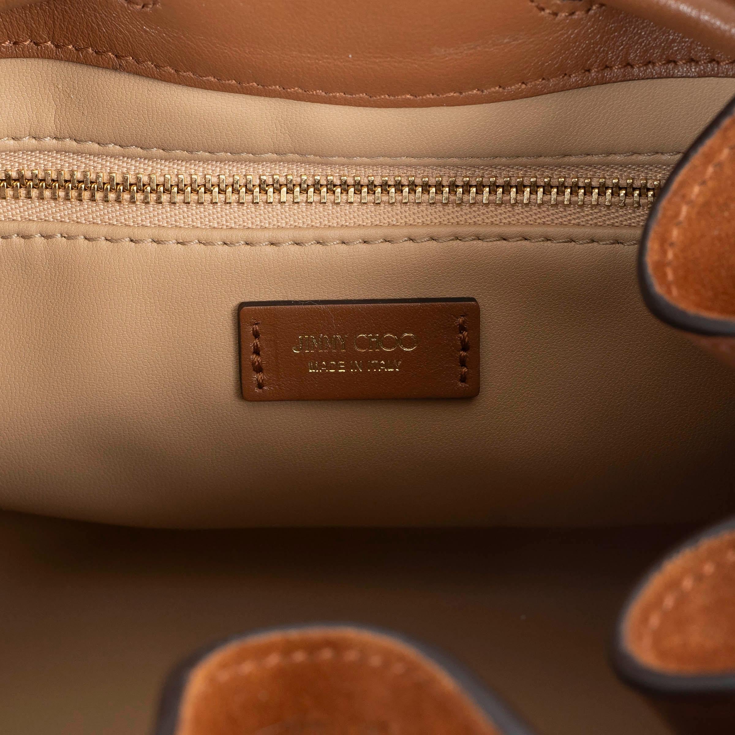 JIMMY CHOO tan brown suede CINCH M Bucket Shoulder Bag For Sale 2