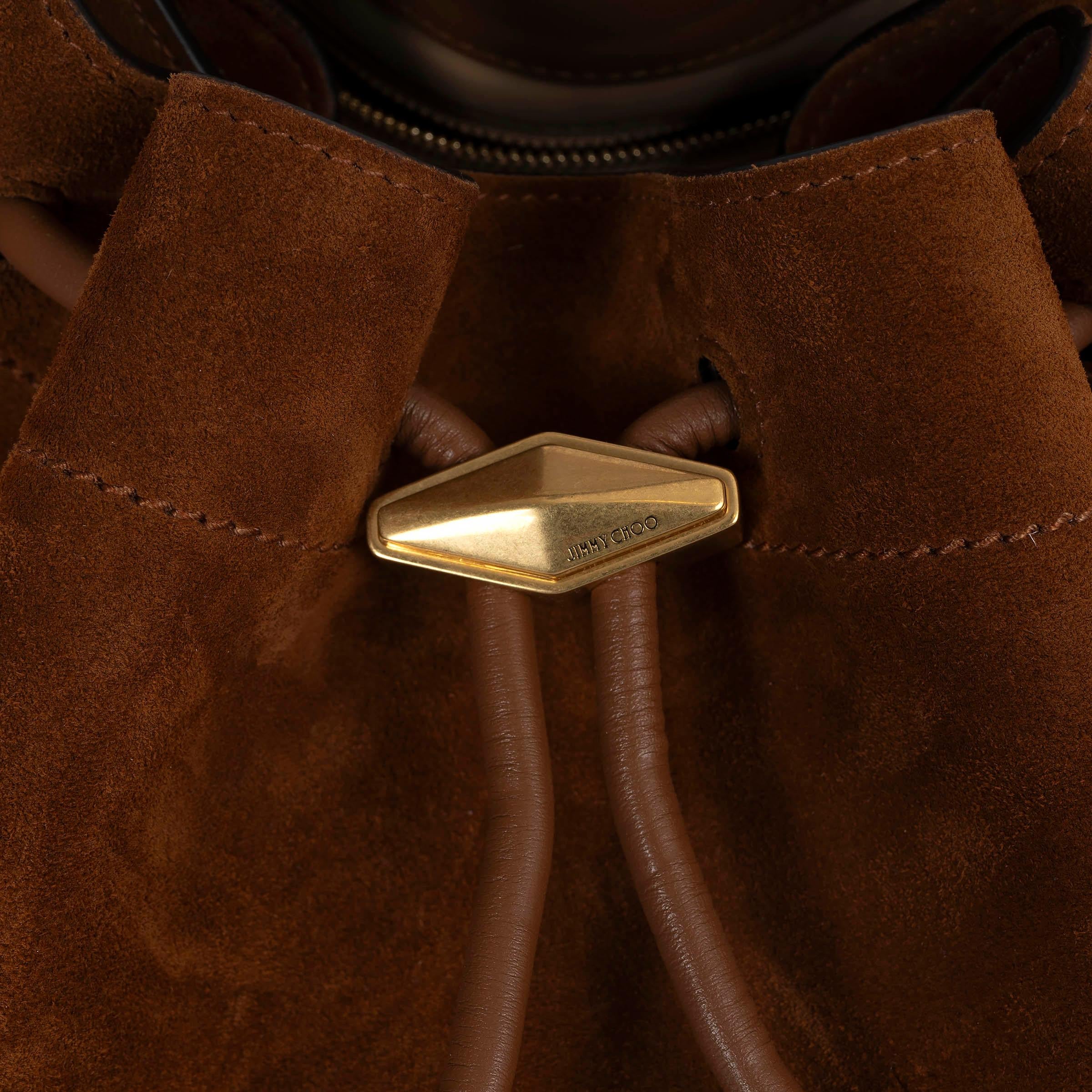 JIMMY CHOO tan brown suede CINCH M Bucket Shoulder Bag For Sale 3