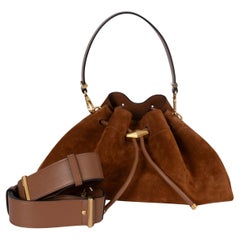 JIMMY CHOO tan brown suede CINCH M Bucket Shoulder Bag