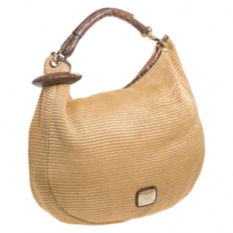 Jimmy Choo Tan Straw and Snake Skin Trim Handle Sky Hobo en vente 2