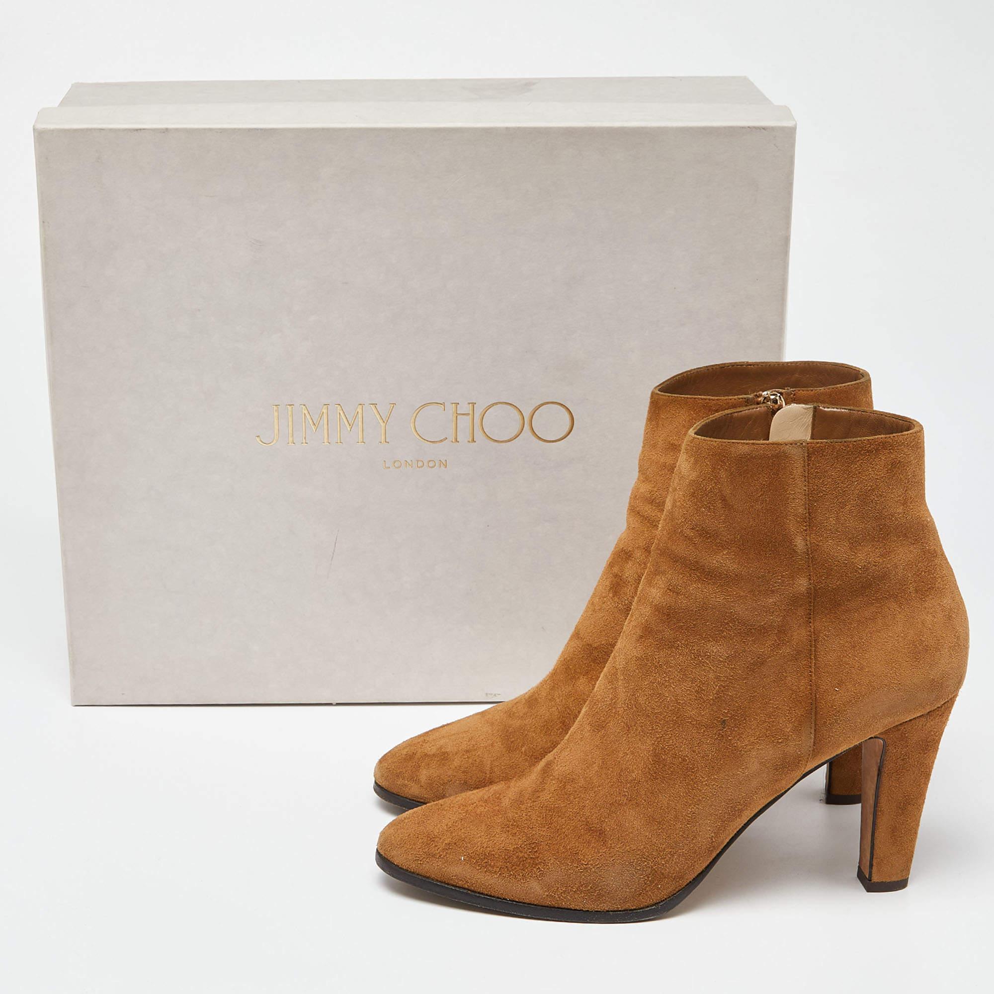 Jimmy Choo - Bottines longueur cheville en daim brun clair, taille 40,5 en vente 5