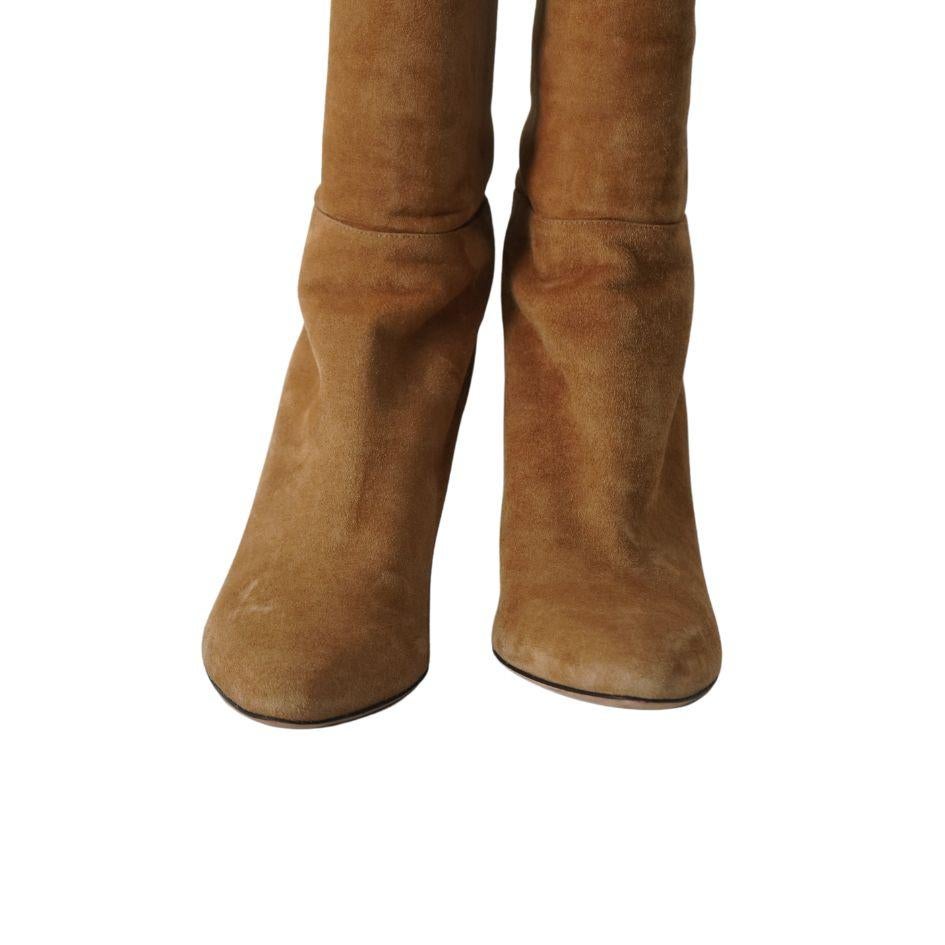 Jimmy Choo Tan Suede Knee High Boots 41 In Good Condition For Sale In Beverly Hills, CA