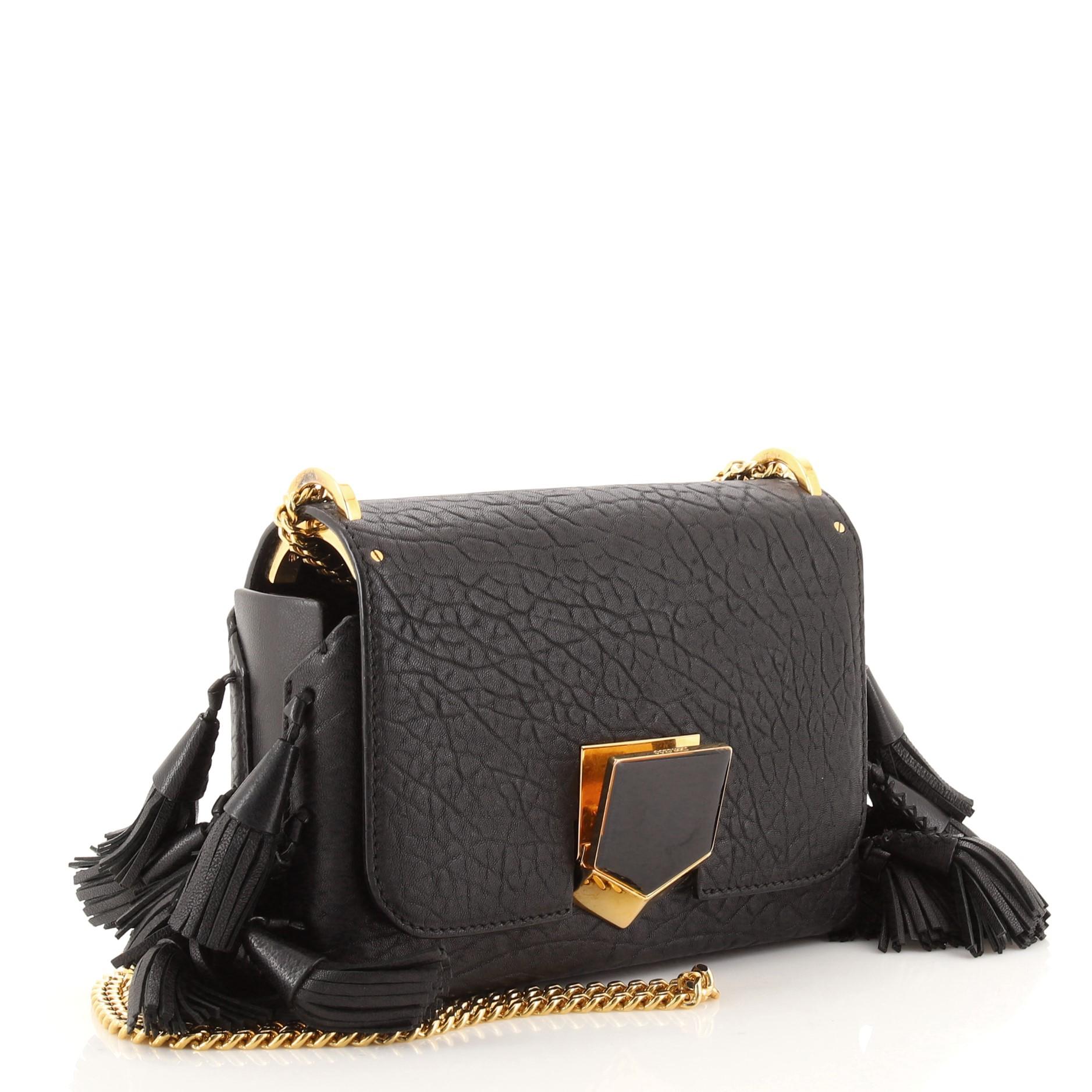 Jimmy Choo Lockett Petite Umhängetasche aus Leder mit Quasten (Schwarz)
