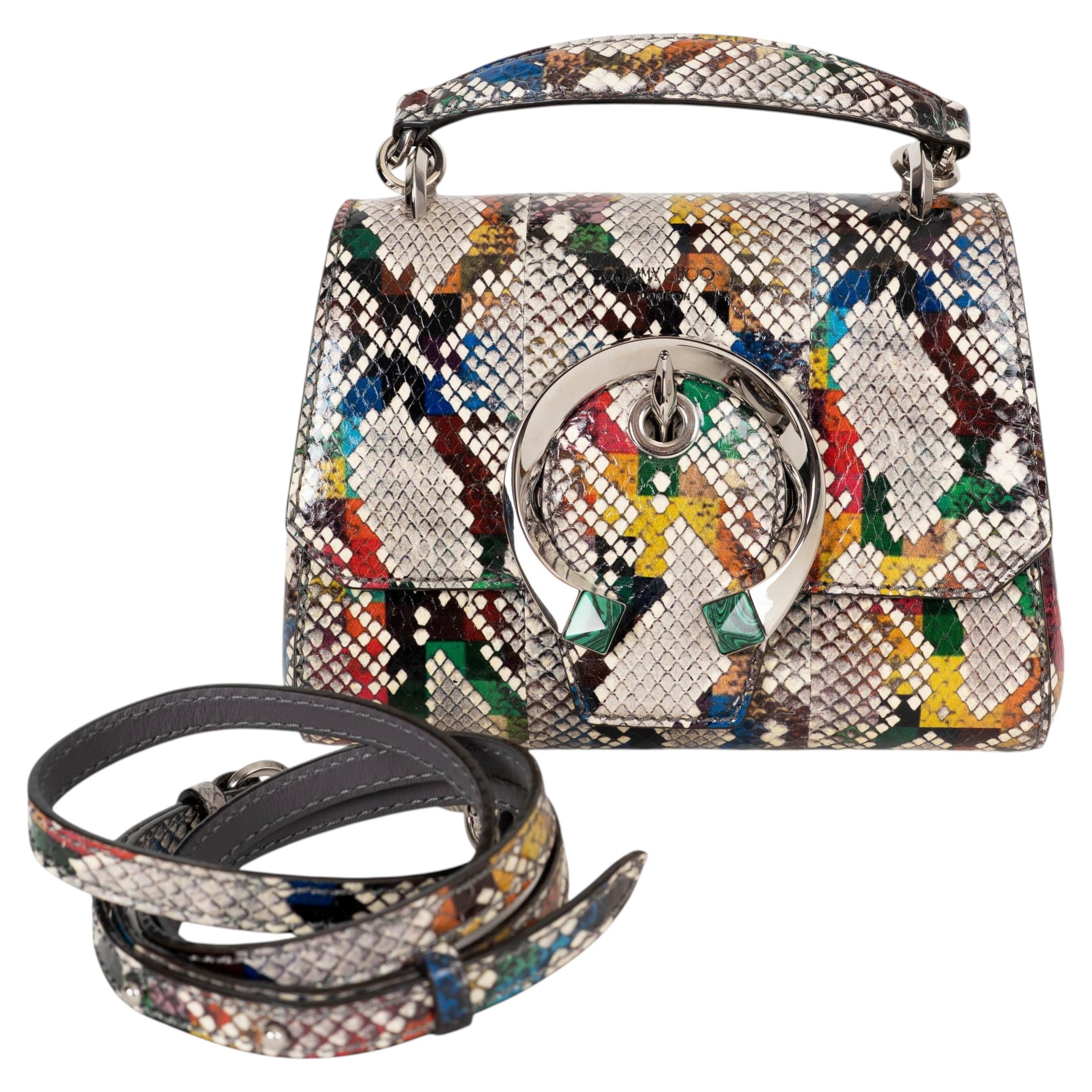 Sac JIMMY CHOO taupe MADELINE PYTHON SUNRISE en vente