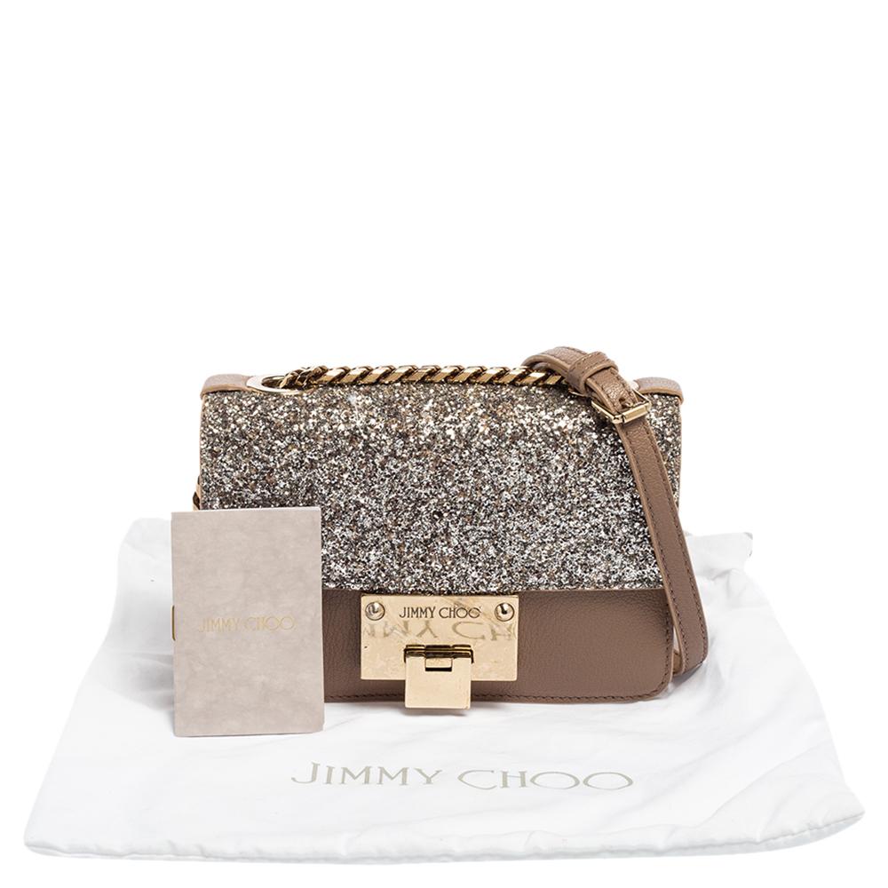 Jimmy Choo Taupe/Silver Glitter and Leather Mini Rebel Crossbody Bag 6