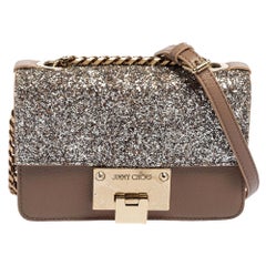Jimmy Choo Taupe/Silver Glitter and Leather Mini Rebel Crossbody Bag