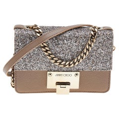 Jimmy Choo Taupe/Silver Leather and Glitter Mini Rebel Crossbody Bag