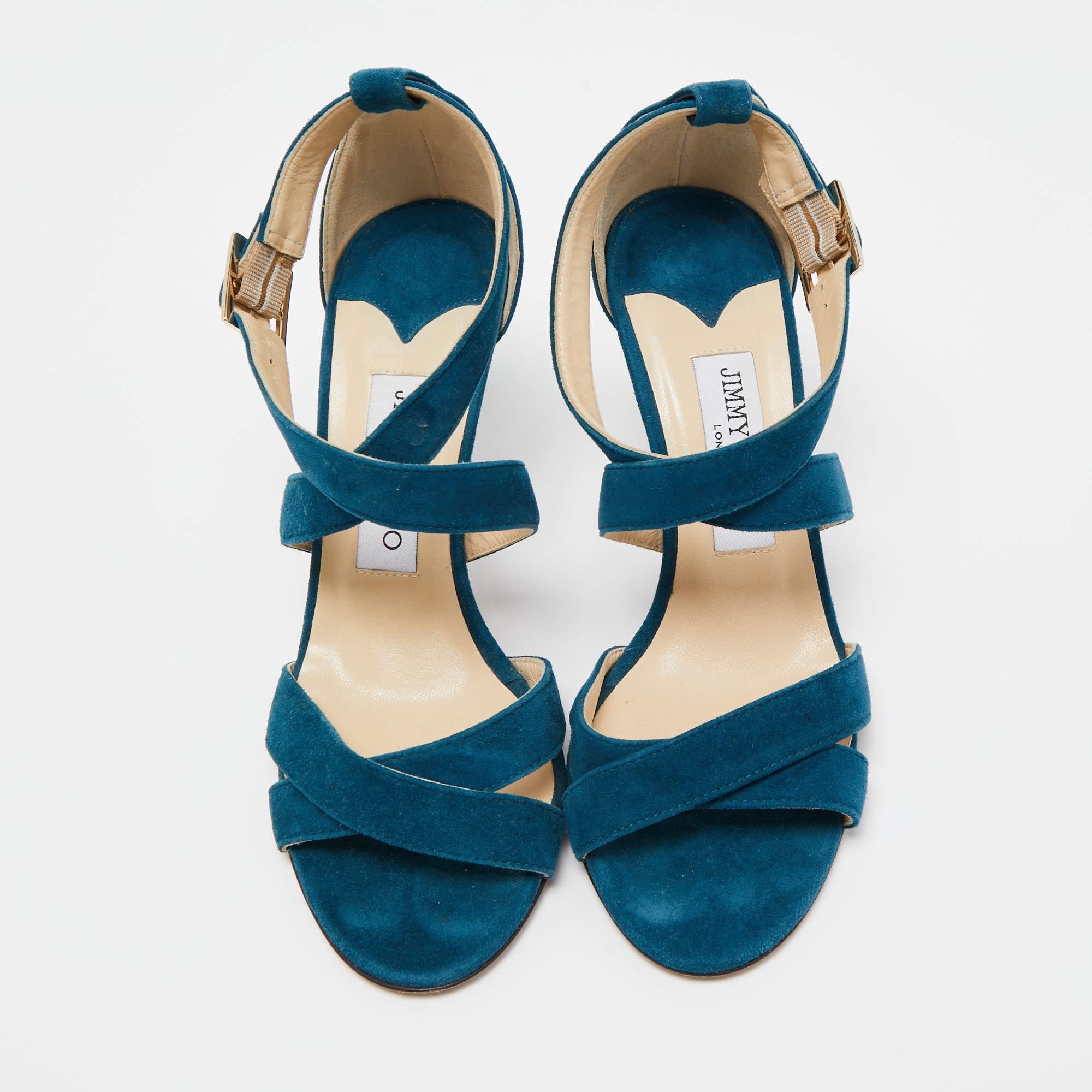 Women's Jimmy Choo Teal Suede Lottie Sandals Size 37.5 For Sale