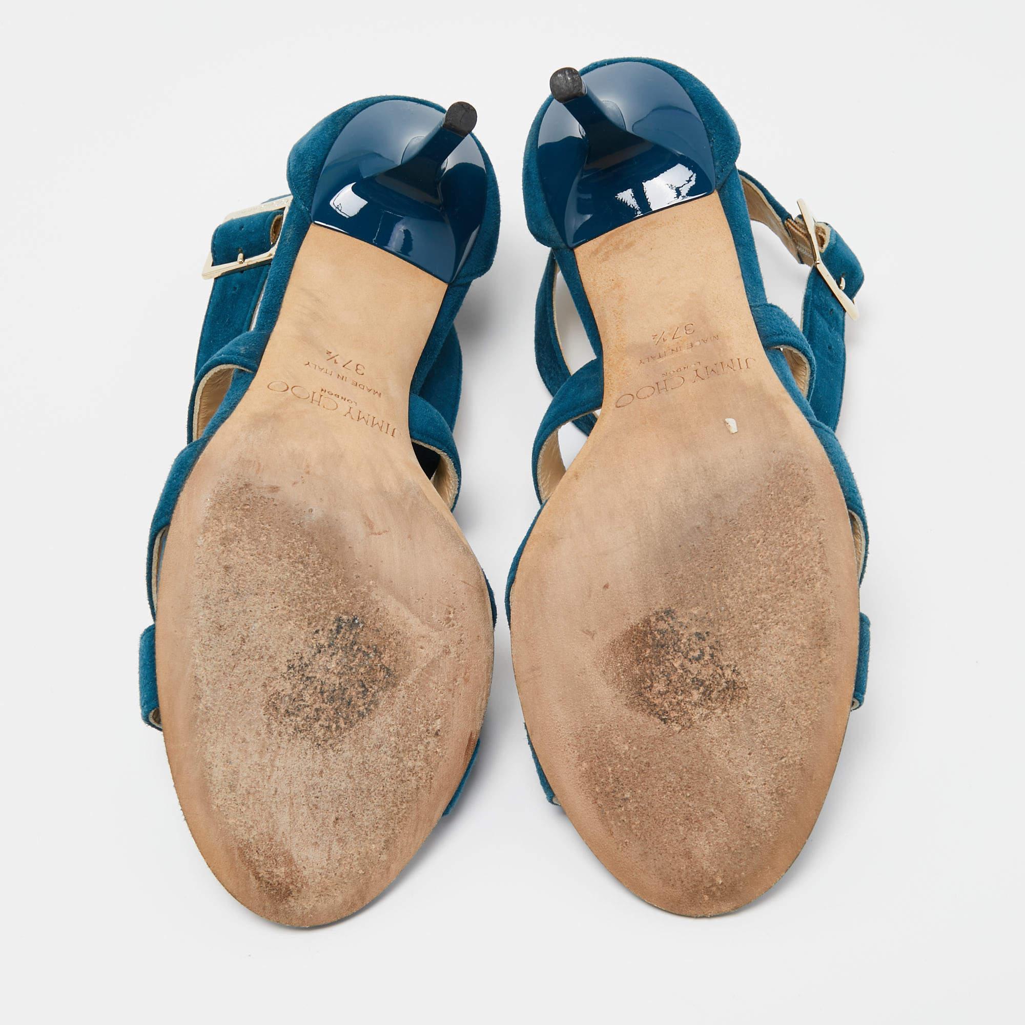 Jimmy Choo Teal Suede Lottie Sandals Size 37.5 For Sale 2