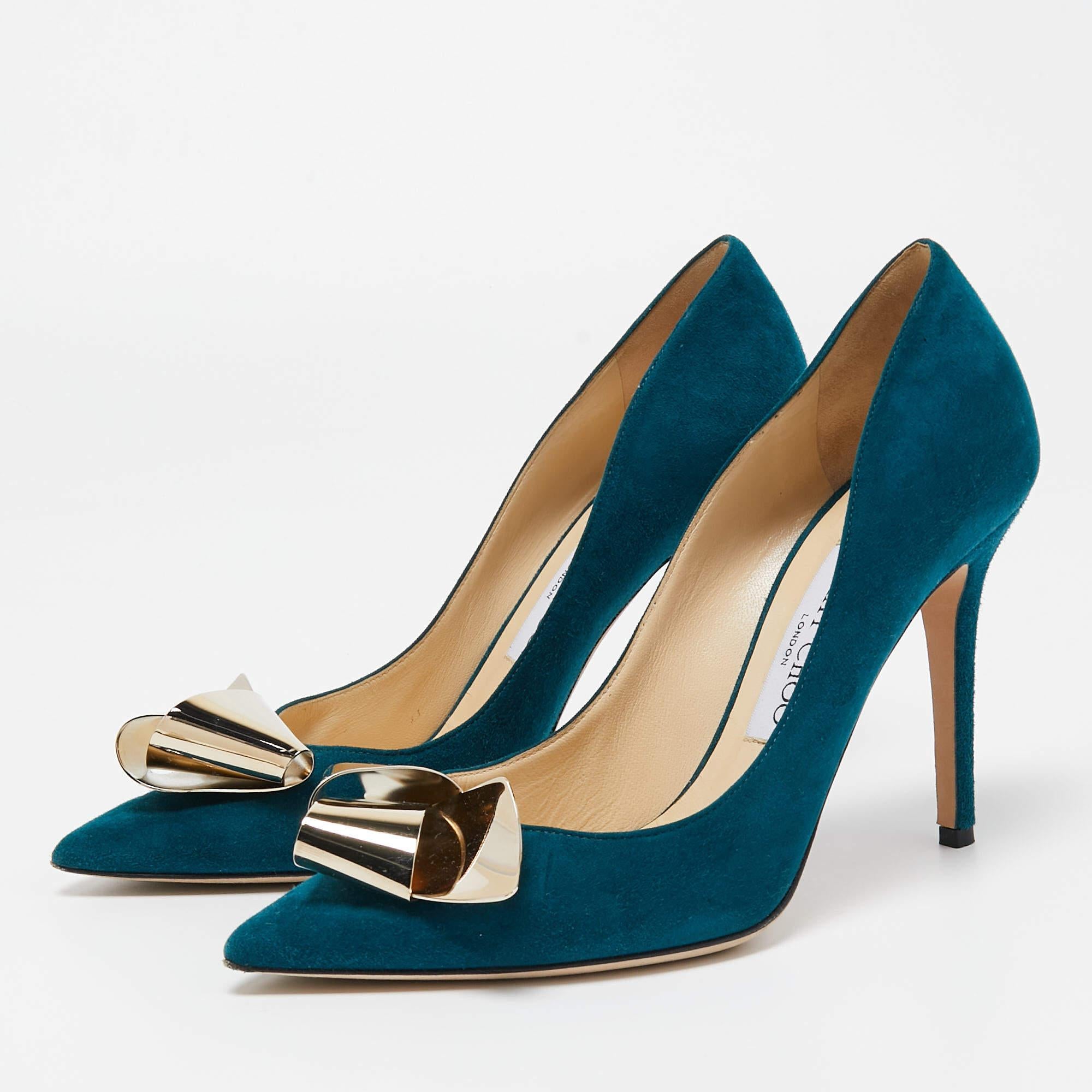 Jimmy Choo Teal Suede Vesna Pumps Size 37 In Good Condition For Sale In Dubai, Al Qouz 2