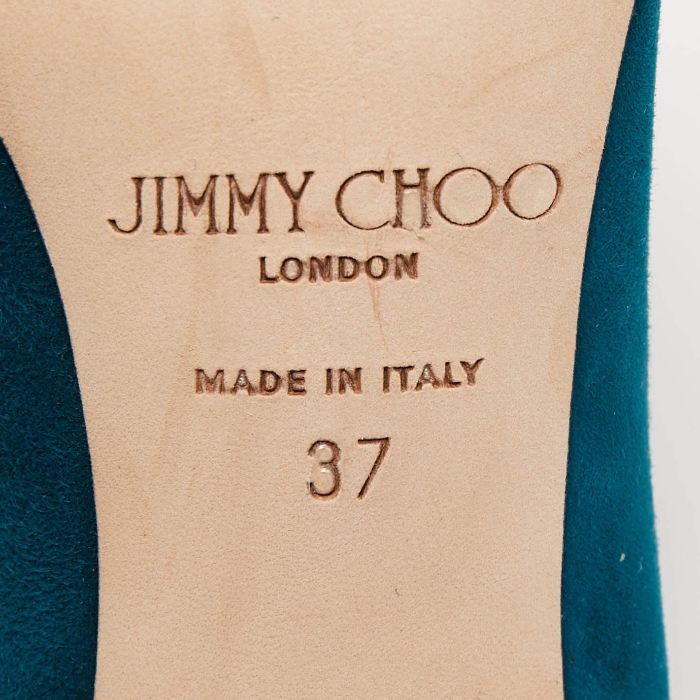 Jimmy Choo Teal Suede Vesna Pumps Size 37 For Sale 1