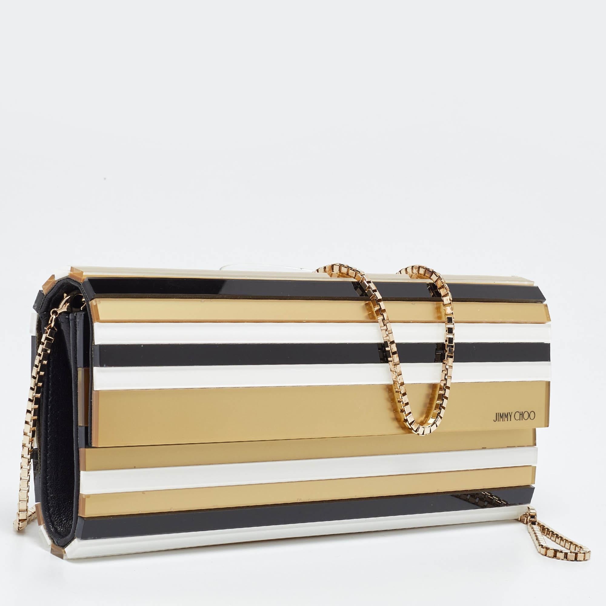 Beige Jimmy Choo Tri Color Acrylic and Leather Sweetie Chain Clutch