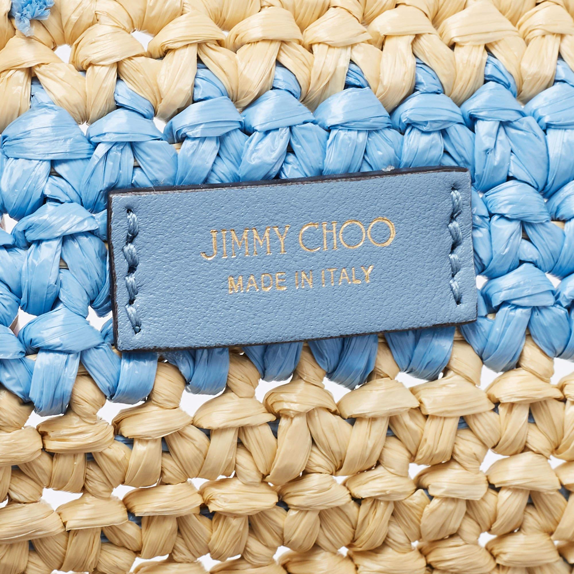 Jimmy Choo Tri Color Woven Raffia Embroidered Logo Avenue Tote 6