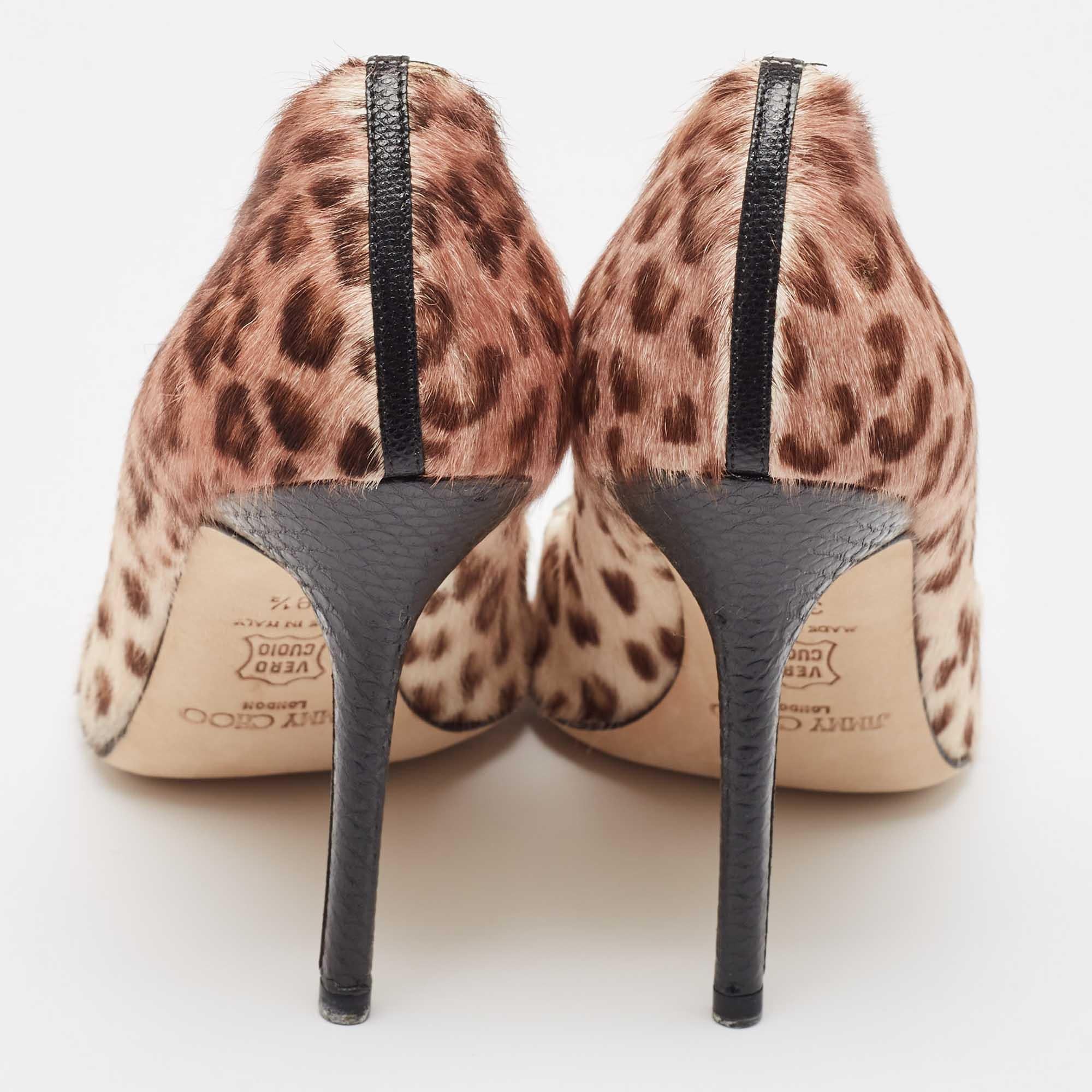Women's Jimmy Choo Tricolor Animal Print Calf Hair Studded Open Toe Pumps Size 39.5 For Sale