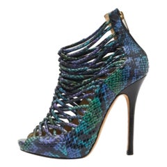 Jimmy Choo - Sandales à lanières en peau de serpent gaufrée tricolore - Taille 36