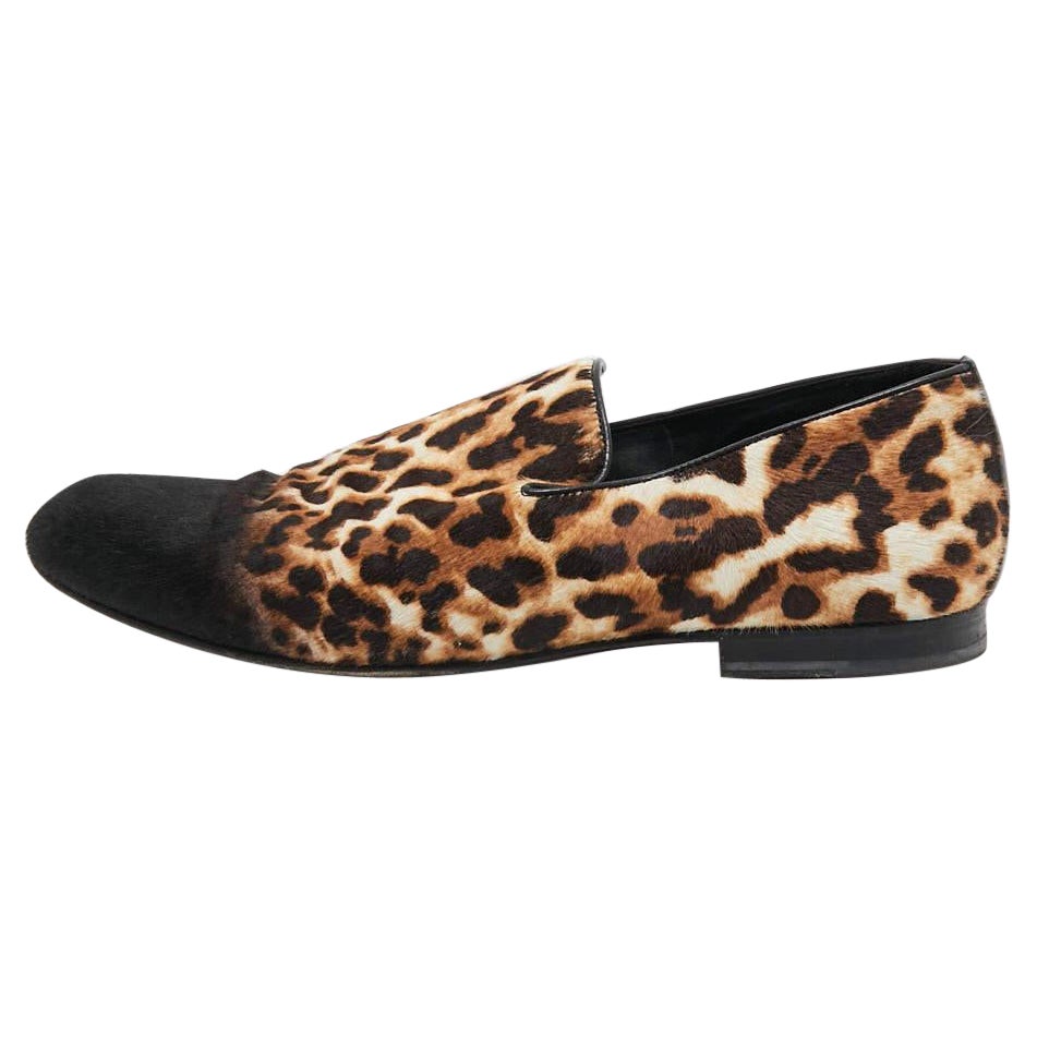 Jimmy Choo - Slippers de smoking en cuir de veau imprimé léopard tricolore, taille 43 en vente