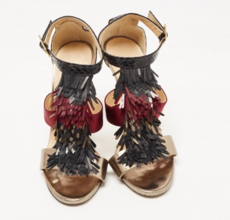 Jimmy Choo Sandali con frange in pitone, raso e pelle Fedora tricolore misura 38,5 in vendita 2