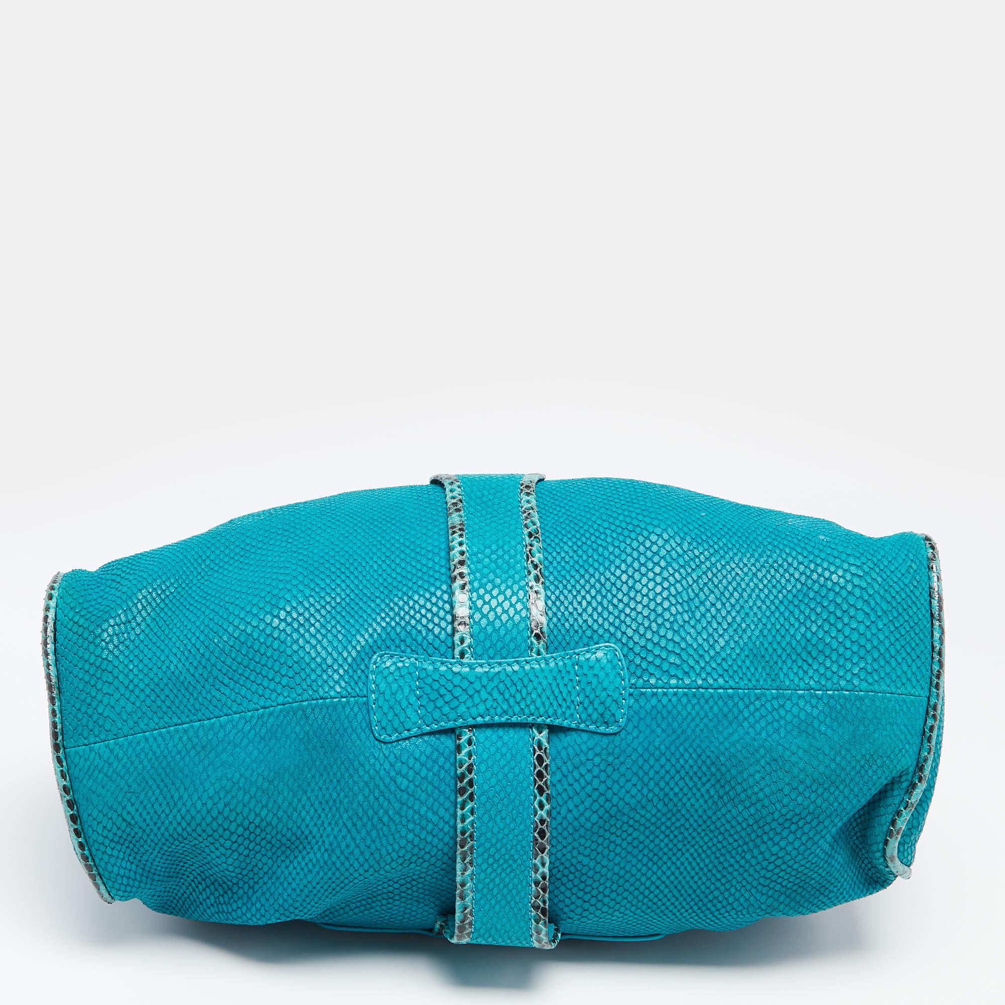 Jimmy Choo Turquoise Embossed Suede and Snakeskin Trim Riki Tote 4