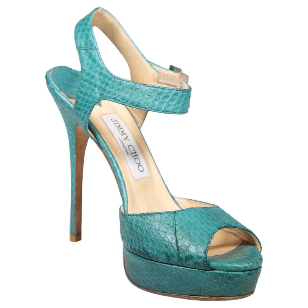Jimmy Choo Turquoise Python Linda Platform Sandals Size IT 38.5 For Sale