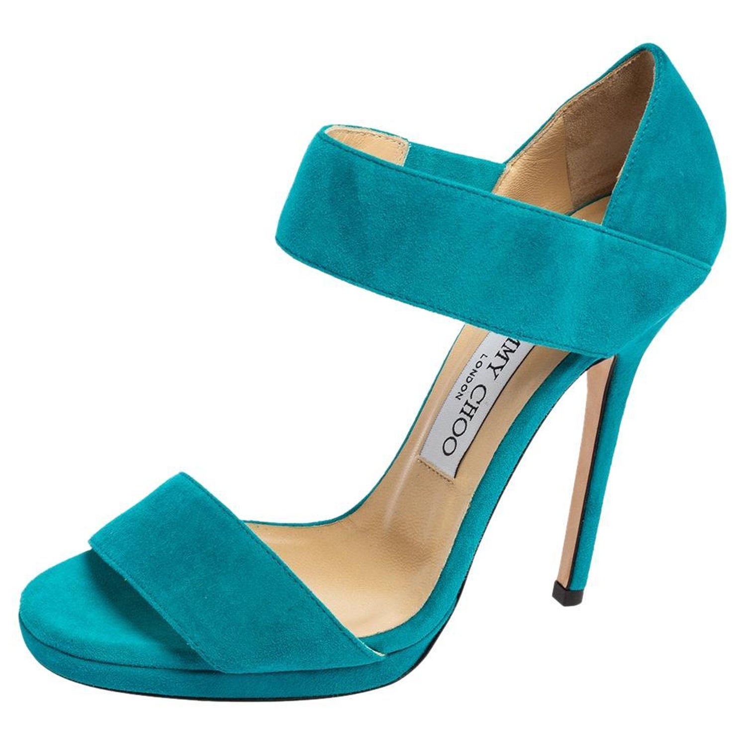 Jimmy Choo Turquoise Suede Open Toe Ankle Strap Sandals Size 36.5 For Sale  at 1stDibs