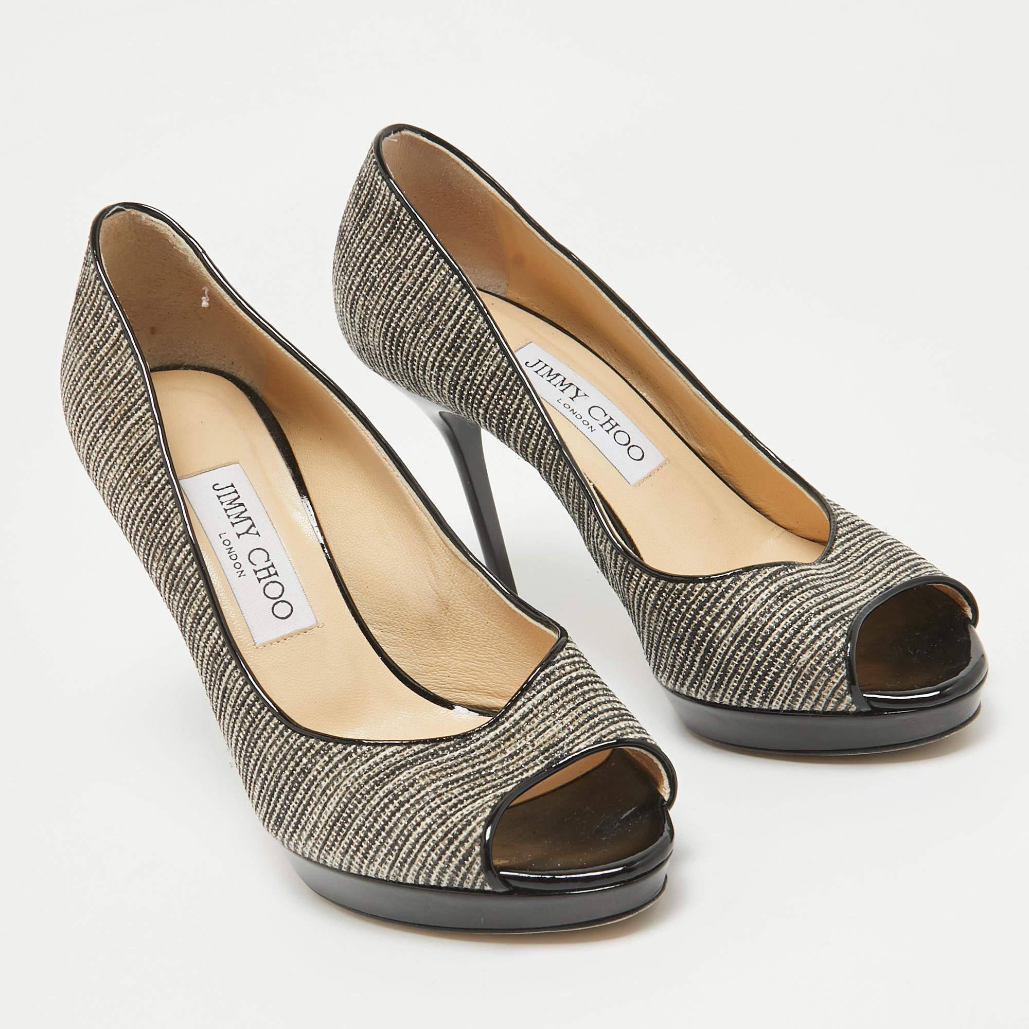 Jimmy Choo escarpins Luna en toile bicolore, taille 38 Bon état - En vente à Dubai, Al Qouz 2