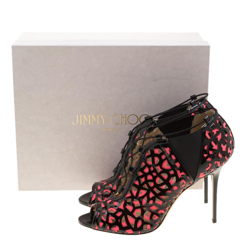 Jimmy Choo Two Tone Laser Cut Leather and Fabric Tactic Lace Up Booties Size 41 3